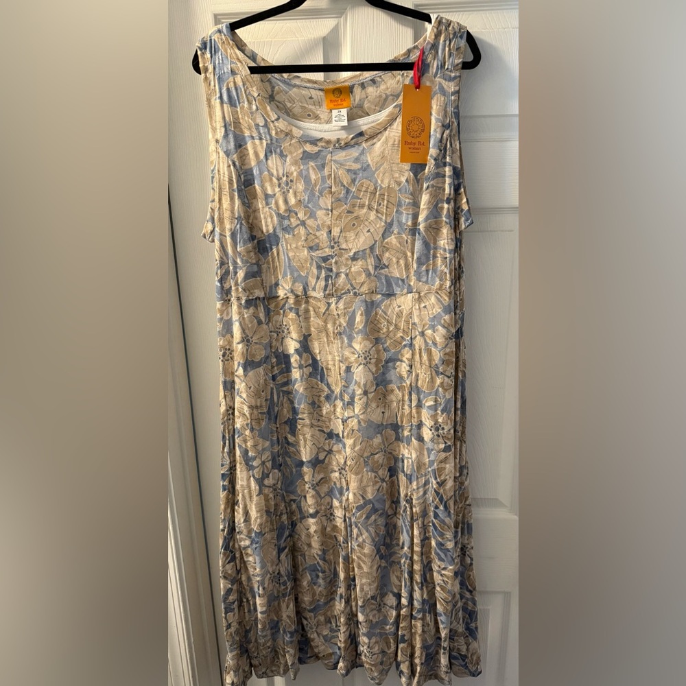 Ruby Rd. Blue and Tan Floral Dress